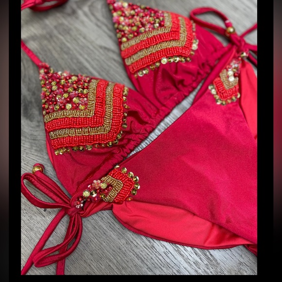 Other - NWT Vibrant Red Beaded Bikini Set size L